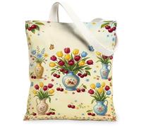 Tulipanes - Bolsa de lona para mujer, florero floral de primavera, cerezas, primavera, pastel, lavable, reutilizable, bolsa de mercado, ideas para salir, Pastel, 13x15 Inch