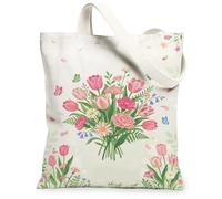 Tulipanes - Bolsa de lona para mujer, primavera, clavel, crisantemo, primavera, melocotón, lavable, reutilizable, estética, para compras, brunch Park, Biblioteca, viajes de día, 13 x 15 pulgadas