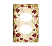 Tulipanes - Cubiertas de pared dúplex, diseño clásico de hoja de abeja natural, color rojo, plástico, tamaño estándar, para enchufes eléctricos, para recámara, baño, cocina, entrada