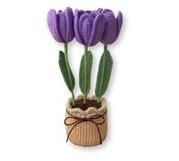 Tulipanes de Ganchillo Hechos a Mano para el Día de la Madre - Tres Tulipanes Violetas - Flores de Apoyo Emocional Abuela, Madre o Amiga