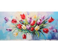 Tulipanes Diamond Painting Adultos, 5D Cuadrados Pintura Diamante Abstracto Floral Square Drill Cuadro Diamantes Kit Completo 60x150cm, DIY Pintar con Diamantes para Decoración de Hogar (SQ674)