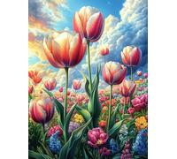 Tulipanes en jardín floreciente Puzzle 300 Piezas Juguete Educativo Familiar Sueño mágico de Ciencia ficción Rompecabezas 3D para Hombres Y Mujeres Construir Maquetas Desafío Intelectual 300 PCS