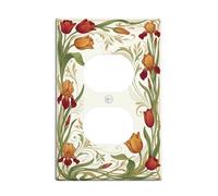 Tulipanes - Placa de pared dúplex para toma de corriente, diseño floral, color rojo, de plástico, tamaño estándar, para toma de corriente, dormitorio, baño, cocina, entrada, decoración