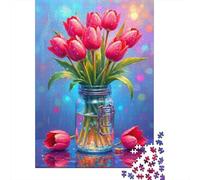 Tulipanes Rosados en Jar 1000 Piezas Cartón Extra Grueso Paquete De Rompecabezas para Adultos Desafío Juego Educativo Decoración De Paredes Idea De Regalo 52x38cm/1000pcs