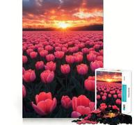 Tulipanes Rosas al Atardecer, Rompecabezas de 1000 Piezas para Adolescentes, Juguete para desarrollar la Habilidad Mental, relajación, Corte preciso, (50x75cm)