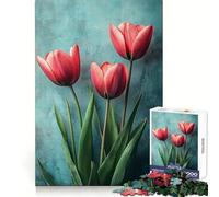 Tulipanes Rosas sobre Fondo Turquesa Rompecabezas para Adolescentes de 1000 Piezas Rompecabezas Mental Informal y Relajante Regalo conmovedor (50x75cm)