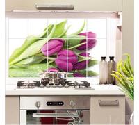 Tulipanes violetas Vistoso Cocina Fotomural art deco. Casa Decoración de pared Decoración Pegatina Calcomanías Hermosa decoración.