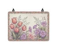 Tulips - Cubierta superior de estufa para estufa eléctrica, diseño floral vintage de hojas de gloria de la mañana, primavera, melocotón, cubierta de superficie de poliuretano para decoración de cocina