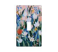 Tulips - Placa de cubierta para interruptor de luz, diseño floral artístico de crisantemo, campanilla azul primavera, melocotón, plástico, tamaño estándar, para dormitorio, baño, cocina, decoración de