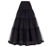 Tulle Falda Enagua Tutú de Tul para Mujer Larga Ballet Cancan Enagua Falda Vintage Mujer Cancan Long Wedding Petticoat Vestido cóctel Falda Enaguas de Boda Vestido Falda de línea A(Negro,44)