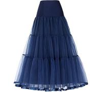 Tulle Falda Enagua Tutú de Tul para Mujer Larga Ballet Cancan Enagua Falda Vintage Mujer Cancan Long Wedding Petticoat Vestido cóctel Falda Enaguas de Boda Vestido Falda de línea A(Azul Marino,38)