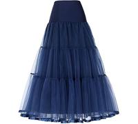 Tulle Falda Enagua Tutú de Tul para Mujer, Larga Ballet Cancan Enaguas Faldas Vintage Cancan, Long Wedding Petticoat Vestido cóctel Falda Underskirt de Boda Vestidos Faldas de línea A(Azul Marino,36)