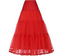 Tulle Falda Enagua Tutú de Tul para Mujer, Larga Ballet Cancan Enaguas Faldas Vintage Cancan, Long Wedding Petticoat Vestido cóctel Falda Underskirt de Boda Vestidos Faldas de línea A(Rojo,50)