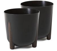 TULMERO Macetero mate, maceta de plástico, maceta decorativa para plantas grandes y pequeñas, juego de 2 macetas, macetero para hierbas, (2 unidades), color negro, diámetro de 26 cm
