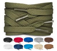 TULMERO SULPO 2 pares de cordones planos 8 mm para zapatos, verde oliva, 45 cm - 2 Paare