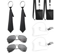 Tulov 10 accesorios de disfraz de agente, juego de disfraz de servicio secreto, juego de disfraz de chófer, juego de disfraz de seguridad con soporte para tarjetas de corbata, manguera para