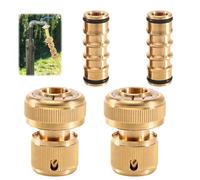 Tulov 4 unidades de 3/4 pulgadas de latón acoplamiento rápido - 2 acoplamientos de manguera + 2 conectores dobles, fuerte efecto de sellado, juego de conectores de manguera robustos, ideal para