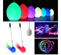Tulov Juego de 2 bolas LED Poi, 7 colores y 9 modos, bolas de malabares LED POI luminosas con doble trabillas ajustables, bolas de brillo para espectáculos de luz, baile, rave, para niños y adultos