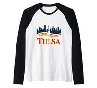 Tulsa City Skyline Oklahoma Tulsa Bandera Inspirada Camiseta Manga Raglan