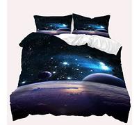 TULTOAP Juego de Ropa de Cama Con Diseño de Galaxia 135x200cm, 3D Universo Starry Planet, Funda Nórdica Temática Lila y Azul, Para Adultos