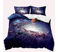 TULTOAP Juego de Ropa de Cama con diseño de Galaxia de 135 x 200 cm, 3D Universo Starry, Funda nórdica con Tema Azul, Juego de Ropa de Cama para Adultos Adolescentes y niños (Galaxy A, 135 x 200 cm)