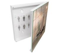 Tulup Armario de Llaves 30x30 cm | Blanco | Derecha | Montaje en Pared | Barcos de vela | Kit de Montaje Incluido | Organizador | de Metal | 50 Ganchos | Frente Decorativo de Cristal