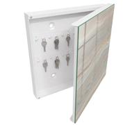 Tulup Armario de Llaves 30x30 cm | Blanco | Derecha | Montaje en Pared | Ondas beige | de Metal | 50 Ganchos | Frente Decorativo de Cristal | Organizador | Kit de Montaje Incluido