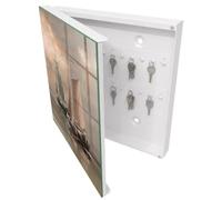 Tulup Armario de Llaves 30x30 cm | Blanco | Izquierda | Montaje en Pared | Barcos de vela | Kit de Montaje Incluido | Organizador | de Metal | 50 Ganchos | Frente Decorativo de Cristal