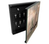 Tulup Armario de Llaves 30x30 cm | Negros | Derecha | Montaje en Pared | Barcos de vela | Kit de Montaje Incluido | Organizador | de Metal | 50 Ganchos | Frente Decorativo de Cristal