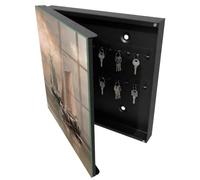 Tulup Armario de Llaves 30x30 cm | Negros | Izquierda | Montaje en Pared | Barcos de vela | Kit de Montaje Incluido | Organizador | de Metal | 50 Ganchos | Frente Decorativo de Cristal