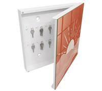 Tulup Armario Llavero 30x30 cm | Blanco | Derecha | Montaje en Pared | Amanecer naranja | 50 Ganchos | Frente Decorativo de Cristal | de Metal | Kit de Montaje Incluido | Organizador