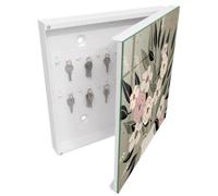 Tulup Armario Llavero 30x30 cm | Blanco | Derecha | Montaje en Pared | Arreglo floral | de Metal | Kit de Montaje Incluido | Organizador | 50 Ganchos | Frente Decorativo de Cristal