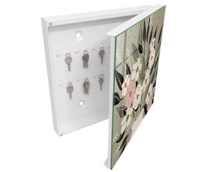 Tulup Armario Llavero 30x30 cm | Blanco | Derecha | Montaje en Pared | Arreglo floral | de Metal | Kit de Montaje Incluido | Organizador | 50 Ganchos | Frente Decorativo de Cristal