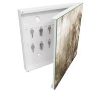 Tulup Armario Llavero 30x30 cm | Blanco | Derecha | Montaje en Pared | Beige jungla | Organizador | 50 Ganchos | Frente Decorativo de Cristal | de Metal | Kit de Montaje Incluido
