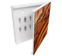 Tulup Armario Llavero 30x30 cm | Blanco | Derecha | Montaje en Pared | Esencia de madera | de Metal | 50 Ganchos | Organizador | Frente Decorativo de Cristal | Kit de Montaje Incluido