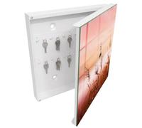 Tulup Armario Llavero 30x30 cm | Blanco | Derecha | Montaje en Pared | Hierbas al amanecer | 50 Ganchos | Kit de Montaje Incluido | Frente Decorativo de Cristal | Organizador | de Metal