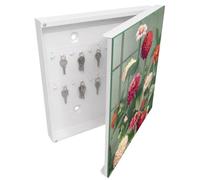 Tulup Armario Llavero 30x30 cm | Blanco | Derecha | Montaje en Pared | Jardín floreciente | Frente Decorativo de Cristal | de Metal | Kit de Montaje Incluido | 50 Ganchos | Organizador