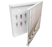 Tulup Armario Llavero 30x30 cm | Blanco | Derecha | Montaje en Pared | Jardín zen | Organizador | Kit de Montaje Incluido | 50 Ganchos | de Metal | Frente Decorativo de Cristal