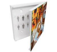 Tulup Armario Llavero 30x30 cm | Blanco | Derecha | Montaje en Pared | Momentos de la mañana | 50 Ganchos | Frente Decorativo de Cristal | Kit de Montaje Incluido | de Metal | Organizador