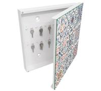 Tulup Armario Llavero 30x30 cm | Blanco | Derecha | Montaje en Pared | Patrones de mosaico | Organizador | Frente Decorativo de Cristal | 50 Ganchos | de Metal | Kit de Montaje Incluido