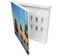 Tulup Armario Llavero 30x30 cm | Blanco | Izquierda | Montaje en Pared | Barco de vela | de Metal | Frente Decorativo de Cristal | Kit de Montaje Incluido | Organizador | 50 Ganchos