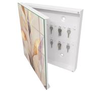 Tulup Armario Llavero 30x30 cm | Blanco | Izquierda | Montaje en Pared | Hojas en tonos pastel | 50 Ganchos | Kit de Montaje Incluido | Organizador | de Metal | Frente Decorativo de Cristal