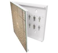 Tulup Armario Llavero 30x30 cm | Blanco | Izquierda | Montaje en Pared | Mandala dorado | de Metal | Kit de Montaje Incluido | Organizador | 50 Ganchos | Frente Decorativo de Cristal