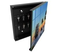 Tulup Armario Llavero 30x30 cm | Negros | Derecha | Montaje en Pared | Barco de vela | de Metal | Frente Decorativo de Cristal | Kit de Montaje Incluido | Organizador | 50 Ganchos