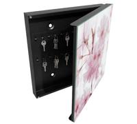 Tulup Armario Llavero 30x30 cm | Negros | Derecha | Montaje en Pared | Flores de cerezo | de Metal | Frente Decorativo de Cristal | Kit de Montaje Incluido | Organizador | 50 Ganchos