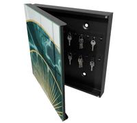 Tulup Armario Llavero 30x30 cm | Negros | Izquierda | Montaje en Pared | Armonía dorada | Organizador | de Metal | Frente Decorativo de Cristal | 50 Ganchos | Kit de Montaje Incluido