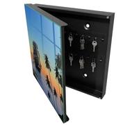 Tulup Armario Llavero 30x30 cm | Negros | Izquierda | Montaje en Pared | Barco de vela | de Metal | Frente Decorativo de Cristal | Kit de Montaje Incluido | Organizador | 50 Ganchos