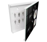 Tulup Armario para Llaves 30x30 cm | Blanco | Derecha | Montaje en Pared | Dientes de león delicados | Frente Decorativo de Cristal | 50 Ganchos | Kit de Montaje Incluido | de Metal | Organizador