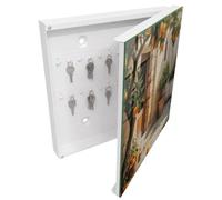 Tulup Armario para Llaves 30x30 cm | Blanco | Derecha | Montaje en Pared | Jardín de Naranjas | Organizador | Kit de Montaje Incluido | 50 Ganchos | Frente Decorativo de Cristal | de Metal