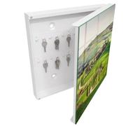 Tulup Armario para Llaves 30x30 cm | Blanco | Derecha | Montaje en Pared | Paisaje toscano | de Metal | 50 Ganchos | Kit de Montaje Incluido | Organizador | Frente Decorativo de Cristal